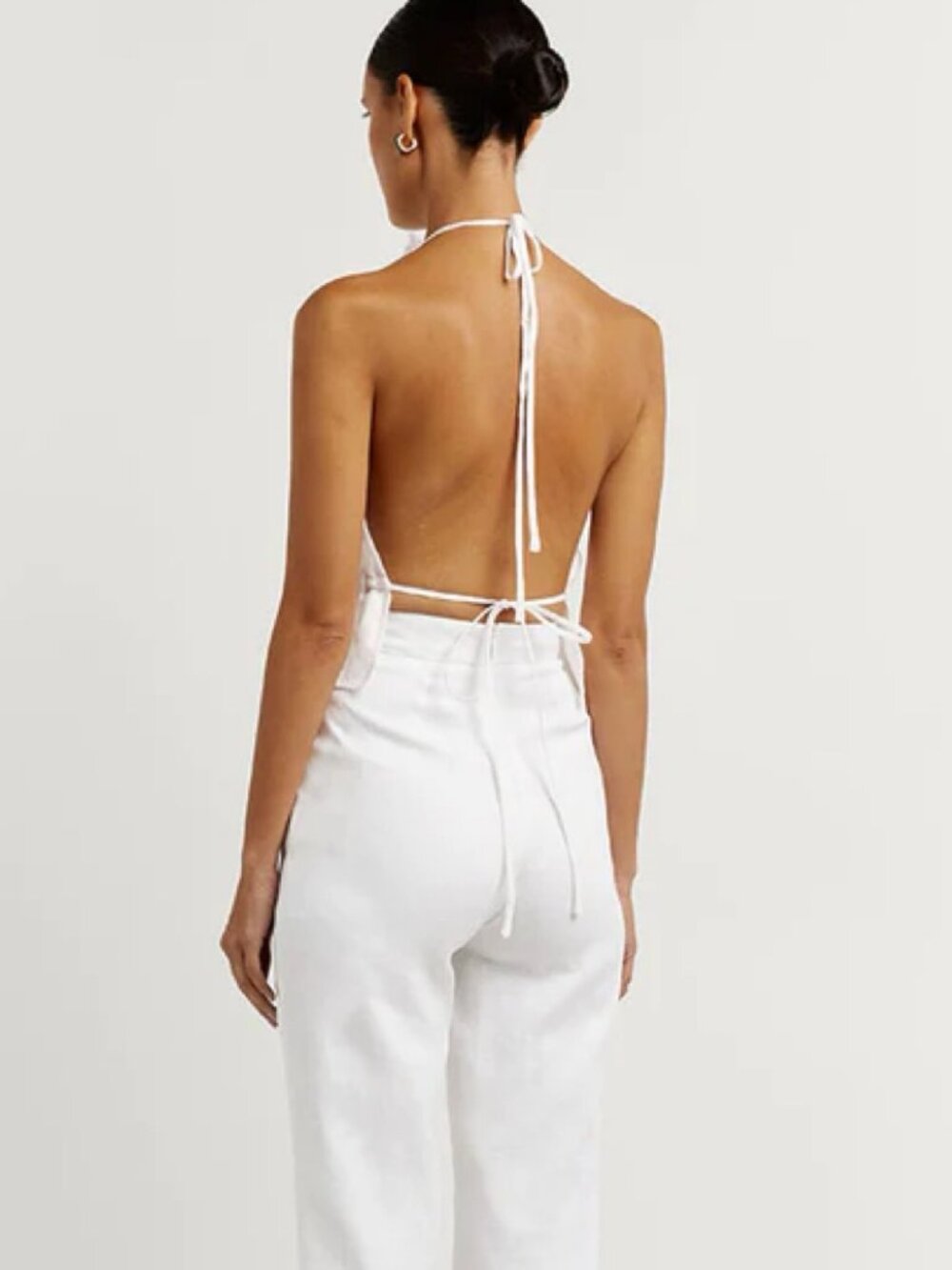 DISSH Aisle White Ramie Backless Tie Top - Picture 3 of 9